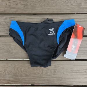 TYR Durafast Solid Splice  Boys Youth Black/blue Racer Briefs Size 26 New